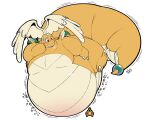 1_horn 2026 alpha_channel anthro belly big_belly blush bodily_fluids breath claws fat_arms fat_neck generation_9_pokemon head_wings hi_res horn huge_belly incense inflation male mega_dragonite mega_evolution motion_lines nintendo obese obese_anthro obese_male overweight overweight_anthro overweight_male pokemon pokemon_(species) rumbling_stomach silvia_nexus_(artist) solo sweat sweatdrop tail thick_tail unusual_wing_placement white_body wings yellow_body