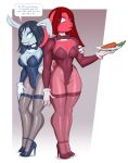 2026 anthro big_breasts black_hair blue_clothing blue_eyes blue_footwear blue_high_heels blue_leotard breasts bunny_costume c91 carrot cleavage clothed clothed_anthro clothed_female clothing codi_(c91) costume duo female female/female food footwear fur gloves grey_body grey_fur hair handwear hi_res high_heels lagomorph legwear leotard leporid mammal pantyhose pink_body pink_fur plant rabbit red_clothing red_footwear red_hair red_high_heels red_leotard ruby_(buffbumblebee) scut_tail shoes short_tail tail vegetable white_clothing white_gloves white_handwear