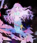  1girl abstract_background aqua_eyes bracelet crop_top fins highres jewelry laura_la_mer_(mermaid) long_hair merfolk mermaid midriff monster_girl navel pink_hair precure solo tropical-rouge!_precure very_long_hair yukiumisaka 