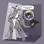  absurd_res anthro breasts clothing colored dialogue digital_media_(artwork) dragon dress female grey_body hand_on_hip hi_res muscular muscular_female neosavias 