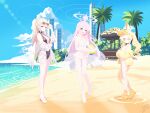  3girls :d above-cleavage_cutout absurdres adjusting_eyewear angel_wings animal_ear_fluff animal_ears aviator_sunglasses ball beach beach_volleyball beachball bikini black_one-piece_swimsuit blonde_hair blue_archive blush boots breasts brown-tinted_eyewear brown_sandals building choker cleavage clothing_cutout commentary_request cross_halo crossed_arms dated day earrings extra_ears eyewear_on_head feathered_wings feet floral_print_shirt fox_ears fox_girl fox_tail frilled_bikini frills from_side full_body gradient_halo hair_between_eyes halo hand_on_eyewear highleg highleg_one-piece_swimsuit highres holding holding_ball holding_beachball hut jacket jewelry large_breasts legs long_hair looking_at_viewer low_wings mika_(blue_archive) mika_(swimsuit)_(blue_archive) multicolored_halo multiple_girls nagisa_(blue_archive) nagisa_(swimsuit)_(blue_archive) navel off-shoulder_shirt off_shoulder official_alternate_costume official_alternate_hairstyle one-piece_swimsuit open_clothes open_shirt orange-tinted_eyewear outdoors palm_tree pink_hair pink_halo ponytail sand sandals seia_(blue_archive) seia_(swimsuit)_(blue_archive) shirt shoes side_ponytail sideboob signature skyscraper smile sophine-twilight sunglasses swimsuit tail tea_party_(blue_archive) tinted_eyewear toes tree visor_cap volleyball_(object) white_bikini white_choker white_one-piece_swimsuit white_shirt white_shoes white_wings wing_ornament wings yellow_boots yellow_eyes yellow_halo yellow_jacket yellow_visor_cap 