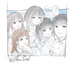  5girls aoki_hina bang_dream! bang_dream!_it's_mygo!!!!! black_hair blue_eyes blush brown_eyes brown_hair chihaya_anon closed_mouth commentary_request grey_hair hayashi_coco highres jhonnpro kaname_raana kohinata_mika long_hair long_sleeves looking_at_viewer multiple_girls mygo!!!!!_(bang_dream!) nagasaki_soyo open_mouth purple_eyes real_life red_skirt shiina_taki skirt takamatsu_tomori tateishi_rin v voice_actor voice_actor_connection waving youmiya_hina 