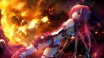  1girl ass bodysuit breasts brown_eyes burning choukou_(alicesoft) choukou_shinki_ixseal dutch_angle elbow_gloves embers fire floating_hair from_behind game_asset gloves hair_ornament hair_over_one_eye houshou_kirika kyriel leotard long_hair looking_at_viewer looking_back non-web_source official_art onigirikun parted_lips ponytail red_eyes red_hair red_leotard ruins scarf self-datamine small_breasts solo standing thighhighs variant_set very_long_hair visual_novel_cg white_thighhighs 