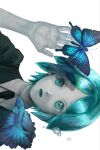  1other 29sagari androgynous black_necktie colored_eyelashes commentary crystal_hair diamond_(gemstone) gem_uniform_(houseki_no_kuni) glowing glowing_hair highres houseki_no_kuni necktie phosphophyllite shards untranslatable_commentary 