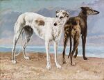 1866 19th_century absurd_res ambiguous_feral ambiguous_gender ancient_art animal_genitalia brown_body brown_fur canid canine canis cloud detailed_background digitigrade domestic_dog duo feral floppy_ears folded_ears fully_sheathed fur genitals gustave_courbet hi_res looking_aside male male_feral mammal oil_painting_(artwork) outside painterly painting_(artwork) paws public_domain quadruped sea sheath signature sky standing tail traditional_media_(artwork) traditional_painting_(artwork) water white_body white_fur