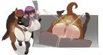  1boy 1girl absurdres anus ass bestiality black_pantyhose blunt_bangs breasts commentary covered_nipples cum cum_in_pussy cum_overflow curvy dog dress english_commentary fern_(sousou_no_frieren) full_body highres huge_breasts ima_(yaboyimaaa) impossible_clothes impossible_dress legs_up long_hair mating_press no_shoes pantyhose puffy_nipples purple_eyes purple_hair sidelocks simple_background soles sousou_no_frieren textless_version toes uncensored white_dress 