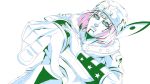  1boy absurdres araki_hirohiko_(style) arm_warmers bad_anatomy beanie blood blood_from_mouth blood_on_face feathers foreshortening hat heart_ornament highres hood hood_down hoodie horse_print horseshoe_hat_ornament horseshoe_ornament johnny_joestar jojo_no_kimyou_na_bouken jojomelhoranim limited_palette male_focus medium_hair official_style parted_lips partially_colored pink_hair pointing pointing_at_viewer short_sleeves solo star_(symbol) star_print steel_ball_run 