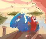 2024 3_toes absurd_res avian beak beak_closed bird black_beak black_eyes blu_(rio) blu_waifu blue_body blue_feathers blue_sky_studios blue_tail blue_tail_feathers blue_wings blush blush_lines canon_x_oc chest_tuft closed_smile cloud coco_the_scarlet_macaw_(blu_waifu) colored digital_drawing_(artwork) digital_media_(artwork) duo english_description feather_hair feathers featureless_crotch feet female female_feral feral hair hi_res island larger_feral larger_male light lighting macaw male male/female male_feral mouth_closed multicolored_wings neck_tuft neotropical_parrot nude nude_female nude_male open_beak open_mouth outside parrot petals pink_sky plant ponytail pseudo_hair red_body red_feathers red_hair red_tail red_tail_feathers red_wings rio_(series) romantic romantic_ambiance sea shaded shy size_difference sky smaller_female smaller_feral smile spanish_description standing sunset tail talons tan_clouds thin_eyebrows toes true_parrot tuft water white_face wings wolflly10