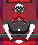  anthro big_breasts black_body bovid breasts caprine clothing cult_of_the_lamb female fur hi_res jewelry lamb_(cult_of_the_lamb) legwear looking_at_viewer mammal necklace red_clothing red_crown_(cult_of_the_lamb) samrunner sheep solo spread_legs spreading thick_thighs thigh_highs white_body white_fur 