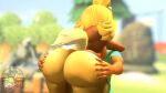  3d_(artwork) animal_crossing anthro big_butt blonde_hair bodily_fluids bottomless butt canid canine canis clothed clothing digital_media_(artwork) domestic_dog female hair hand_on_butt hi_res isabelle_(animal_crossing) male male/female mammal nintendo rekki sweat sweaty_butt video_games 