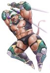  abs accessory anthro armor biceps bovid bovine brown_body brown_fur bulge cattle clothing fur hair headband horn kemokemumaki lifewonders male mammal muscular muscular_anthro muscular_male navel nipples pecs shennong solo speedo swimwear tokyo_afterschool_summoners unconvincing_armor video_games white_hair 