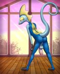  anthro anus balls butt butt_focus cowardlion generation_8_pokemon genitals hi_res humanoid_genitalia humanoid_penis inteleon male nintendo penis pink_anus pokemon pokemon_(species) shaded soft_shading solo standing video_games window wood_floor 