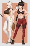  2girls beidou_(genshin_impact) genshin_impact highres multiple_girls ningguang_(genshin_impact) pants sciamano240 sports_bra yoga_pants 