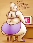  anthro big_butt boss_monster bovid bra butt caprine clothing computer_monitor female goat hi_res horn huge_butt long_ears mammal overweight oystercatcher7 solo toriel undertale undertale_(series) underwear video_games 