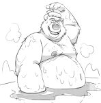  2022 anthro bathing belly big_belly humanoid_hands kemono male mammal moobs navel nipples overweight overweight_male solo towel towel_on_head ursid water yamakake 