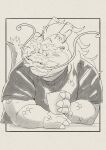  2022 4_fingers absurd_res anthro asian_mythology biped blush clothing delivery_bear_service dragon east_asian_mythology eastern_dragon fingers hi_res kamui_shirow kemono male mature_male mythology overweight overweight_male rayu_(kamui_shirow) shirt solo topwear 