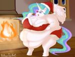  2017 5_fingers anthro anthrofied belly big_belly breasts christmas christmas_clothing christmas_headwear chubby_cheeks clothing cookie digital_media_(artwork) eating equid equine feathered_wings feathers female fingers fireplace food friendship_is_magic hair hasbro hat headgear headwear holding_food holding_object holidays hooves horn inside mammal morbidly_obese morbidly_obese_anthro morbidly_obese_female multicolored_hair multicolored_tail my_little_pony navel obese obese_anthro obese_female overweight overweight_anthro overweight_female princess_celestia_(mlp) professordoctorc purple_eyes santa_hat signature standing white_body white_feathers winged_unicorn wings 
