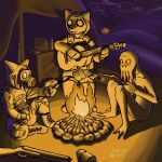 1:1 anthro bloodsucker candy canid canine clothed clothing dessert electronics english_text food fox gas_mask guitar gun hi_res hoodie humanoid male mammal marshmallow mask musical_instrument night nintendo panzermask plucked_string_instrument pokemon radio ranged_weapon s.t.a.l.k.e.r. sitting standing string_instrument text topwear weapon