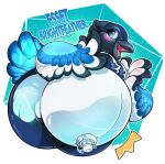 alpha_channel animate_inanimate anthro avian belly belly_inflation belly_valve bird blue_body blush corvid digital_media_(artwork) female fsmaverick hi_res inflatable inflation living_inflatable living_pool_toy looking_at_viewer oscine passerine pool_toy presenting_belly seam_(sewing) solo translucent translucent_body