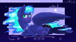16:9 2026 4k absurd_res aroused back_wings blue_body blue_hair blue_mane blue_skin blush blushing_profusely body_hair clothing clothing_pull cutie_mark equid equine eyelashes feathered_wings feathers female fishnet_stockings flowing_hair flowing_mane friendship_is_magic full-length_portrait fur green_eyes hair hasbro hi_res hooves horn horse long_hair looking_at_viewer lying mammal mane monochrome monochrome_body moon_symbol moonlight_kylin my_little_pony mythological_creature mythological_equine mythology number on_back open_mouth pattern_background pinup pony portrait pose princess princess_luna_(mlp) royalty simple_background smile solo straps translucent underwear underwear_pull widescreen winged_unicorn wings