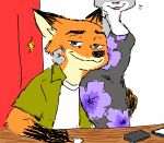 anthro arm_around_neck big_butt black_clothing black_dress butt canid canine clothing disney dress duo female floral_print fox fur green_eyes grey_body grey_fur hands_on_hips hi_res judy_hopps lagomorph leporid male male/female mammal nick_wilde orange_body orange_fur rabbit red_fox sunnypompom06 true_fox wide_hips zootopia