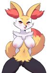  2022 anthro areola big_breasts blush braixen breasts curvy_figure fangs female fur generation_6_pokemon genitals hi_res hourglass_figure impendingpanda inner_ear_fluff looking_at_viewer navel nintendo nipples pink_areola pink_nipples pokemon pokemon_(species) pussy red_body red_eyes red_fur signature simple_background smile solo tuft video_games white_background white_body white_fur yellow_body yellow_fur 