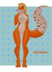  absurd_res alicethedeer anthro black_eyes blue_background breasts digital_media_(artwork) female gecko genitals hair hi_res licking_lollipop lizard nipples nude orange_body orange_tail pinup pose pussy reptile sai_(alicethedeer) scalie simple_background solo thick_tail thick_thighs 