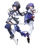  2girls arm_under_breasts beret black_shoes black_shorts blue_eyes blue_hair blue_neckerchief blue_sailor_collar blue_thighhighs blue_vest boots breasts commentary_request company_name copyright_notice dual_persona finger_to_own_chin from_side full_body gloves gradient_clothes gradient_hair gradient_jacket hat idol image_sample jacket long_hair looking_at_viewer low_twintails medium_breasts multicolored_hair multiple_girls neckerchief nijisanji nishikikope off_shoulder official_art open_mouth pantyhose pantyhose_under_shorts plaid_hat pleated_skirt ponto_nei ponto_nei_(1st_costume) ponto_nei_(2nd_costume) sailor_collar sample_watermark shirt shoes short_shorts shorts simple_background skirt striped_clothes striped_thighhighs thighband_pantyhose thighhighs twintails vertical-striped_clothes vertical-striped_thighhighs vest virtual_youtuber watermark white_background white_boots white_gloves white_jacket white_pantyhose white_shirt white_skirt zettai_ryouiki 