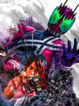  6+boys absurdres altering_(agito) arcle_(kuuga) artist_name barcode belt black_gloves black_jacket blay_buckle bodysuit brown_hair card commentary_request decadriver den-o_belt dual_persona faiz_driver fingernails gloves green_eyes helmet highres holding holding_card jacket kadoya_tsukasa kamen_rider kamen_rider_agito kamen_rider_agito_(ground_form) kamen_rider_blade kamen_rider_dcd kamen_rider_decade kamen_rider_den-o kamen_rider_den-o_(sword_form) kamen_rider_faiz kamen_rider_hibiki kamen_rider_kabuto kamen_rider_kiva kamen_rider_kiva_(kiva_form) kamen_rider_kuuga kamen_rider_kuuga_(mighty_form) kamen_rider_ryuki kivat_belt long_sleeves looking_at_viewer multiple_boys obakelope0530 open_clothes open_jacket rider_belt rider_card rider_pass rouse_card short_hair solo upper_body 