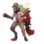 1:1 2023 alpha_channel anthro astrophel_tfs asymmetrical_transformation baseball_cap black_body black_fur black_hair bottomwear claws clothed clothed_male clothing footwear full-length_portrait fur fur_growth generation_5_pokemon green_hair growth hair hat headgear headwear hi_res human human_to_anthro looking_at_viewer male mammal mid_transformation multicolored_hair n_(pokemon) nintendo one_shoe_on pants pokemon pokemon_(species) portrait red_claws red_hair shirt shoes simple_background snout snout_growth solo species_transformation standing topwear torn_clothing transformation transparent_background zoroark