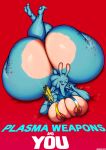 2025 2_toes absurd_res alien animal_humanoid antennae_(anatomy) anthro areola areola_slip artist_name big_breasts big_butt biped boots bounty_hunter breasts butt clothed clothing daiidalus dated digital_media_(artwork) english_text feet feet_up female footwear gastropod gastropod_humanoid gun handgun hi_res holding_gun holding_handgun holding_object holding_pistol holding_ranged_weapon holding_weapon huge_breasts huge_butt humanoid hyper hyper_butt looking_at_viewer lying markings mollusk mollusk_humanoid muscular muscular_anthro muscular_female nipple_outline on_front one_eye_closed open_mouth pinup pistol plasma_gun pose ranged_weapon red_background shoes silvia_sabre_(daiidalus) simple_background skimpy slug_humanoid soles solo space spots spotted_body swimwear text the_pose thick_thighs toes topwear uniform weapon wink winking_at_viewer