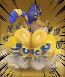 animal_crossing ankha_(animal_crossing) anthro ass_clapping big_breasts big_butt blue_hair bottomwear breasts butt clapping clothing crowundeadcat domestic_cat felid feline felis female hair hi_res huge_butt juicy_fruit mammal nintendo pants shaking_butt solo thick_thighs twerking yellow_body