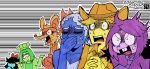 2boys 2girls 2others ? aizawa_sachi aqua_(deltarune) artist_name blue_(deltarune) blue_skin colored_skin commentary_request covering_own_mouth dated deltarune green_(deltarune) highres looking_to_the_side mixed-language_commentary mouse_(animal) multiple_boys multiple_girls multiple_others open_mouth orange_(deltarune) round_eyewear seth_(deltarune) shrugging surprised sweat sweatdrop utdr_(toby_fox) varied_reactions wide-eyed yellow_(deltarune) 