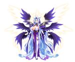  1girl absurdly_long_hair angel_wings blue_hair blush breasts chest_jewel cleavage demon_tail detached_sleeves dress elbow_gloves exs-marina feathered_wings full_body game_asset gloves gold_trim grin half-closed_eyes halo highres horns huge_breasts inoino katsuragi_marina kouyoku_senki_exs-tia large_variant_set long_hair looking_at_viewer low_wings magical_girl multiple_wings non-web_source official_art oversized_wings pelvic_curtain pointy_ears purple_wings self-datamine simple_background smile solo tachi-e tail thighhighs transparent_background variant_set very_long_hair white_gloves white_hair wings 