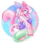 alpha_channel animate_inanimate anthro bow_ribbon clothing digital_media_(artwork) eeveelution female fsmaverick generation_6_pokemon handles_on_hips hi_res humanoid inflatable living_inflatable living_pool_toy looking_at_viewer nintendo one-piece_swimsuit pink_body pokemon pokemon_(species) pool_toy pseudo_hair seam_(sewing) solo swimwear sylveon