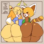  aggressive_retsuko ailurid animal_crossing anthro anus ass_to_ass big_butt blush bottomless butt canid canine canis clothed clothing domestic_dog female genitals hi_res huge_butt ichduhernz isabelle_(animal_crossing) mammal nintendo pussy red_panda retsuko sanrio shih_tzu thick_thighs toy_dog video_games 