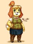  aged_up animal_crossing anthro bottomwear canid canine canis clothing domestic_dog female hi_res isabelle_(animal_crossing) jewelry mammal mature_female necklace nintendo null_and_void shih_tzu skirt solo toy_dog video_games 