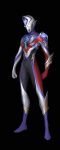  1boy 3ok absurdres alien black_background clenched_hands fusion highres looking_down male_focus solo tokusatsu ultra_series ultraman_decker ultraman_decker_(series) ultraman_orb ultraman_orb_(series) ultraman_trigger ultraman_trigger_(series) white_eyes 