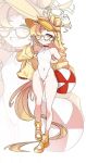  above-cleavage_cutout ball beachball blonde_hair blue_archive breasts clothing_cutout cross_halo diamond_cutout full_body green_eyes halo hand_up highres holding holding_ball holding_beachball jacket long_hair looking_at_viewer one-piece_swimsuit piper_wheel rosuart seia_(blue_archive) seia_(swimsuit)_(blue_archive) small_breasts smile solo sunglasses swimsuit tinted_eyewear visor_cap white_background white_one-piece_swimsuit yellow_halo yellow_jacket yellow_visor_cap zenless_zone_zero 