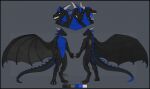  2019 anthro back_spikes black_body black_wings blue_body blue_eyes blue_tongue color_swatch dated dragon eyes_closed famir_(artist) featureless_crotch grey_background grey_wings head_spikes horn male membrane_(anatomy) membranous_wings model_sheet mouth_closed muscular muscular_anthro muscular_male nude open_mouth signature simple_background solo spiked_tail spikes spikes_(anatomy) standing three-quarter_view tongue white_horn wings 