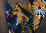 anal anal_penetration anthro blizzard_entertainment blue_body bodily_fluids claws cum dracthyr dragon erection european_mythology eyes_closed fangs genital_fluids glhiro hi_res horn male male/male muscular muscular_anthro muscular_male mythological_creature mythological_scalie mythology open_mouth penetration scalie sex standing tail teeth warcraft western_dragon wings