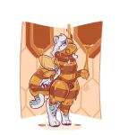 2025 anthro anthromage arthropod bee digital_media_(artwork) digitigrade eirini_(eirinikaisenso) felid food gas_mask goo_transformation hair hi_res honey_(food) hymenopteran insect insect_wings lock_bulge male mammal mask pantherine pawpads snow_leopard solo standing tail thick_thighs transformation white_hair wings