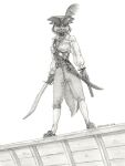 2026 anthro baron_engel breasts canid canine cleavage clothed clothed_female clothing female footwear fox fur greyscale gun handgun hat headgear headwear hi_res mammal melee_weapon monochrome pistol ranged_weapon shoes solo sword tricorne weapon