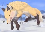 2022 4_toes absurd_res ambiguous_gender black_body black_claws black_nose black_pawpads brown_body brown_fur canid canine cheek_tuft claws countershade_torso countershading day detailed detailed_background digital_media_(artwork) digitigrade dipstick_ears dipstick_tail ear_markings eyes_closed facial_tuft feet feral fluffy fox fur fusau gloves_(marking) grass hi_res inner_ear_fluff leg_markings licking licking_lips licking_own_lips lips mammal markings multicolored_body multicolored_ears multicolored_fur multicolored_tail orange_body orange_fur outside pawpads paws pink_tongue plant quadruped red_fox self_lick sky snow socks_(marking) solo tail tail_markings tan_body tan_fur toe_claws toes tongue tongue_out true_fox tuft whiskers white_body white_fur winter yellow_body yellow_fur
