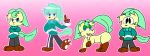 2017 :< anthro bow_tie brown_feet brown_hands cascade_(mintytempest) clothing cross-eyed crossed_arms eeveelution feet feral fur generation_4_pokemon gesture gradient_background green_ears green_eyelids green_tail half-closed_eyes hand_behind_back hand_gesture leafeon male mintytempest narrowed_eyes nintendo owo pawpads pink_background pointing pointing_up pokemon pokemon_(species) simple_background tail teal_clothing teal_topwear topwear white_pawpads yellow_body yellow_fur