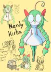 big_glasses blep braided_hair clothed clothed_female clothing coat colored colored_sketch controller cowlick electronics english_text eyewear female game_controller generation_3_pokemon glasses green_body green_hair hair head_spikes hi_res kirlia lab_coat miiserii nerd nintendo pigtails pokemon pokemon_(species) sitting sketch solo spikes spikes_(anatomy) spiral_glasses television text tongue tongue_out topwear tv_antenna white_body