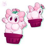 1:1 absurd_res amphibian animate_inanimate anthro aquatic axolotl backdrop big_breasts big_butt breasts butt cel_shading extended_arms eyelashes female flower fur gills glistening glistening_body glistening_pawpads glistening_skin gradient_body hi_res living_plushie looking_at_viewer looking_back looking_back_at_viewer mole_salamander mouthless multiple_poses navel pawpads paws pink_body pink_fur pink_gills pink_pawpads pink_tail pixltheaxolotl plant plant_pot plushie pose raised_tail rose_(flower) rosie_(pixltheaxolotl) salamander shaded shortstack signature simple_background tail teasing teasing_viewer white_background white_void wide_hips