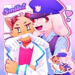 1:1 2026 anthro biped bird_dog black_nose black_stripes blue_dress_shirt blush blush_lines bodily_fluids canid canine canis chibi clothing coat dog_man_(character) dog_man_(series) domestic_cat domestic_dog duo english_text eyebrows eyes_closed eyewear eyewear_on_head face_lick felid feline felis floppy_ears fur gloves goggles goggles_on_head golden_retriever handwear heart_symbol hunting_dog interspecies lab_coat licking male male/male mammal neck_scar orange_body orange_fur pawpads petey_the_cat police police_hat police_officer police_uniform red_clothing red_topwear red_vest retriever scar smile standing striped_body striped_fur stripes sunnynoga sweat sweatdrop tail tail_motion tailwag tan_body tan_fur teeth text tongue topwear uniform vest white_clothing white_dress_shirt white_gloves white_handwear