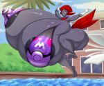 anthro areola big_areola big_breasts big_butt big_nipples bikini bikini_top black_areola breasts butt chango-tan clothing feathers female forehead_gem gem generation_4_pokemon gloves_(marking) grey_body hi_res huge_areola huge_breasts huge_butt huge_nipples huge_thighs hyper hyper_breasts iva_(cornchip21) markings nintendo nipple_outline nipples open_mouth pokemon pokemon_(species) solo swimming_pool swimwear thick_thighs two-piece_swimsuit water weavile