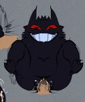 anthro belly big_butt bodily_fluids butt duo ejaculation feet feet_up felid feline female fur generation_1_pokemon gengar genital_fluids genitals hi_res holding_both_legs holding_legs_up human looking_at_viewer male male/female male_human male_on_anthro male_on_top mammal nintendo offscreen_male on_top penetration pokemon pokemon_(species) purple_body purple_fur red_eyes slightly_chubby slightly_chubby_female smile smiling_at_viewer sunnova_robot vaginal vaginal_fluids vaginal_penetration vaginal_squirting vulva wet